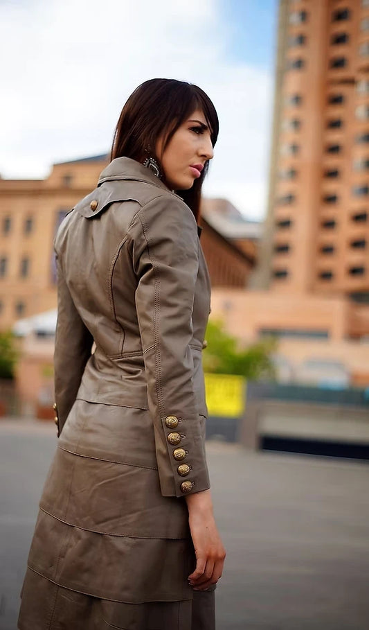 Fit and Ruffle Leather Dress