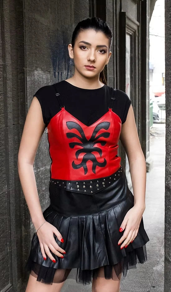 Red & Black Leather Halter Top