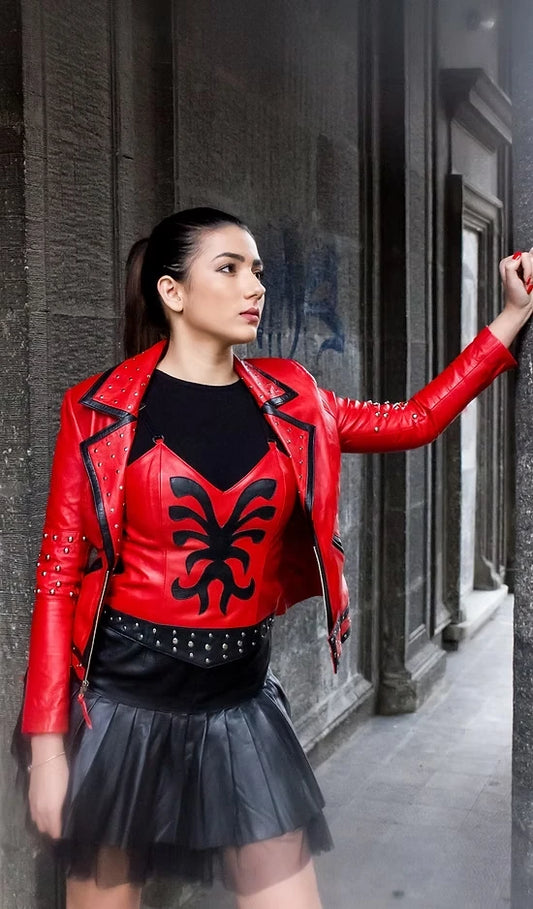 Red & Black Leather Halter Top