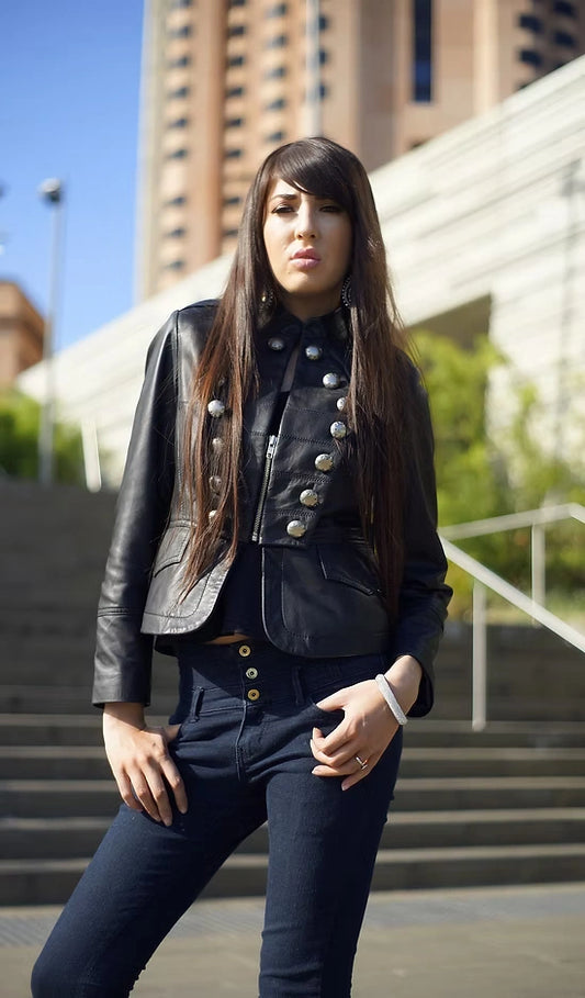 Women Military Steampunk Leather Jacket