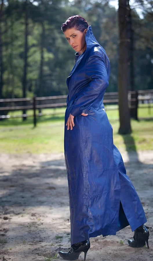 Shawl Collar Women Leather Long Coat