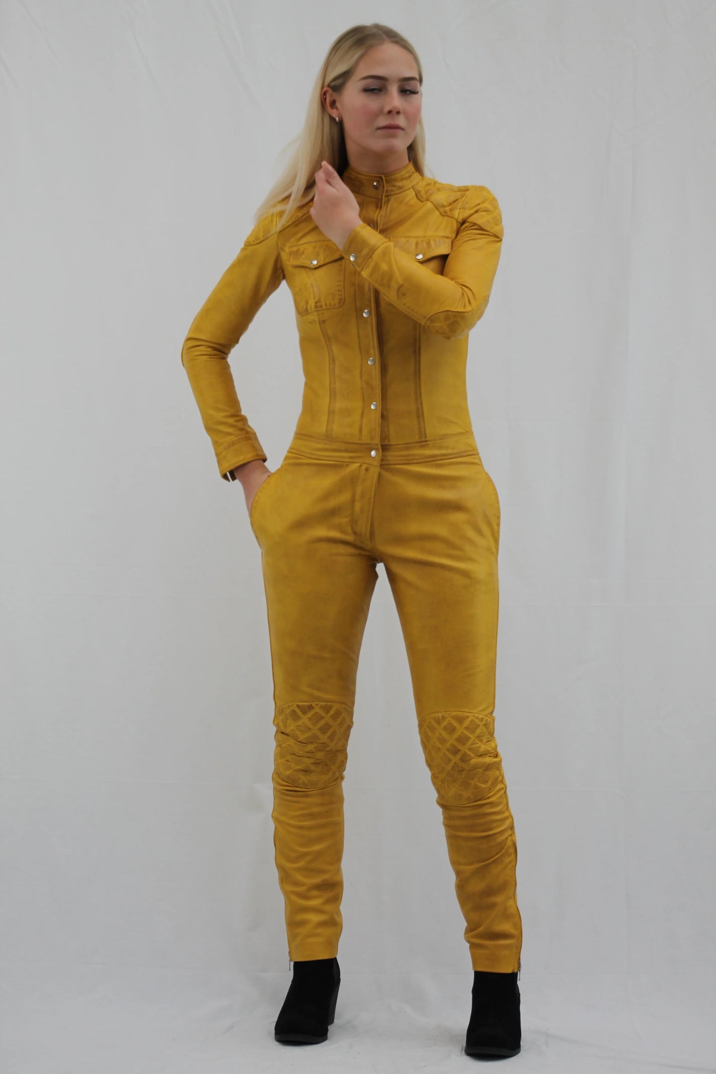Turn Heads: The Ultimate Yellow Leather Jumpsuit