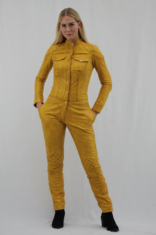 Turn Heads: The Ultimate Yellow Leather Jumpsuit