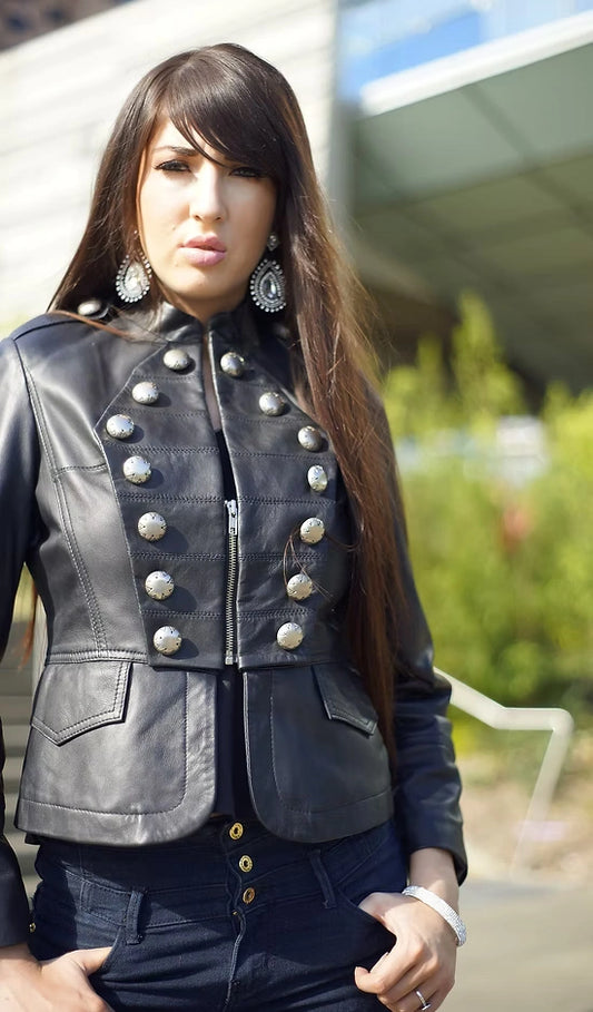 Women Military Steampunk Leather Jacket