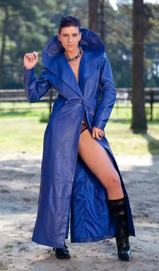 Shawl Collar Women Leather Long Coat