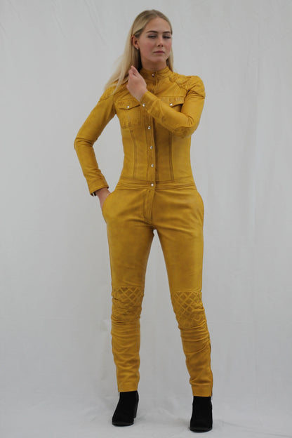 Turn Heads: The Ultimate Yellow Leather Jumpsuit