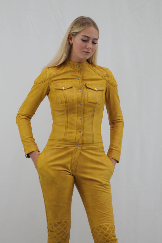 Turn Heads: The Ultimate Yellow Leather Jumpsuit